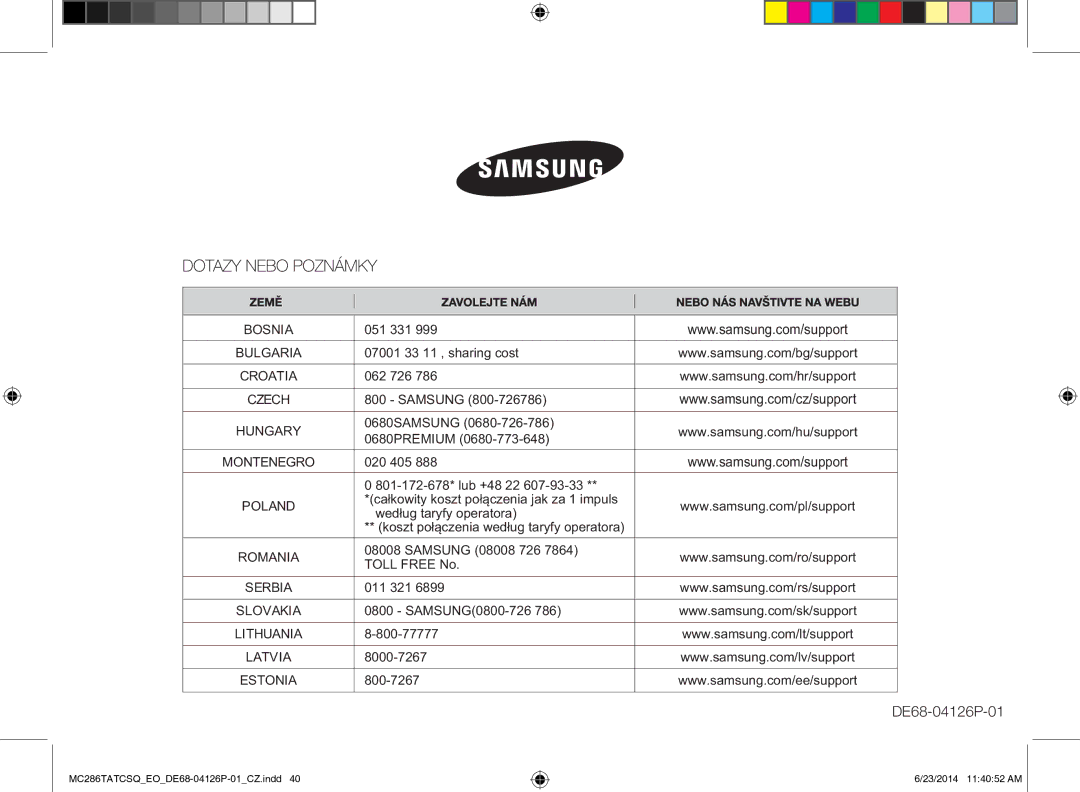 Samsung MC286TATCSQ/EO manual DE68-04126P-01 