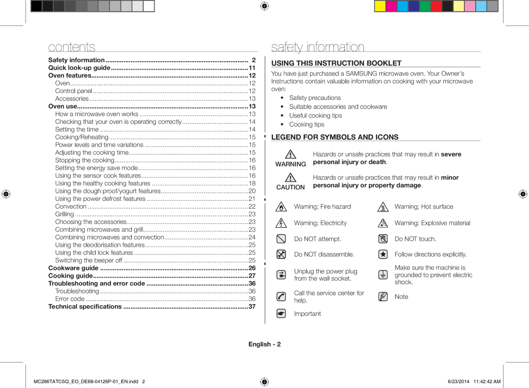 Samsung MC286TATCSQ/EO manual Safety information, Contents 