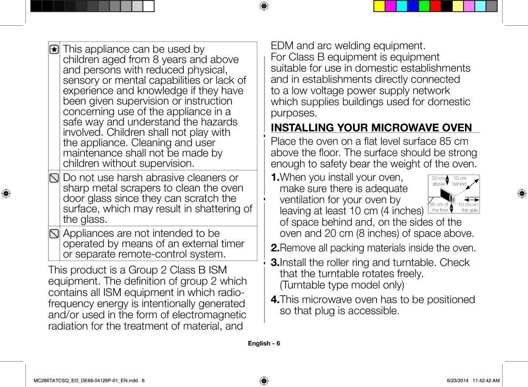 Samsung MC286TATCSQ/EO manual Installing Your Microwave Oven 