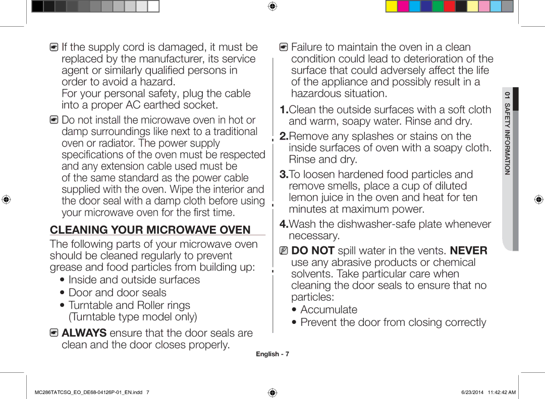 Samsung MC286TATCSQ/EO manual Cleaning Your Microwave Oven 