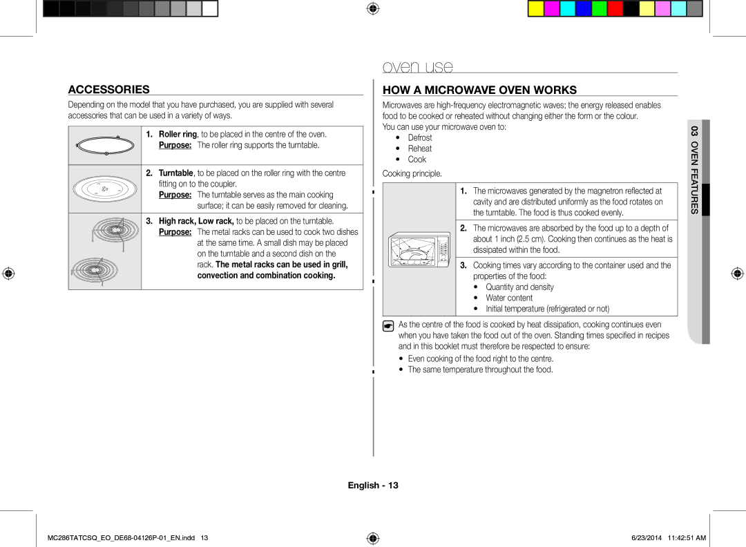 Samsung MC286TATCSQ/EO manual Oven use, Accessories, HOW a Microwave Oven Works, Oven Features 