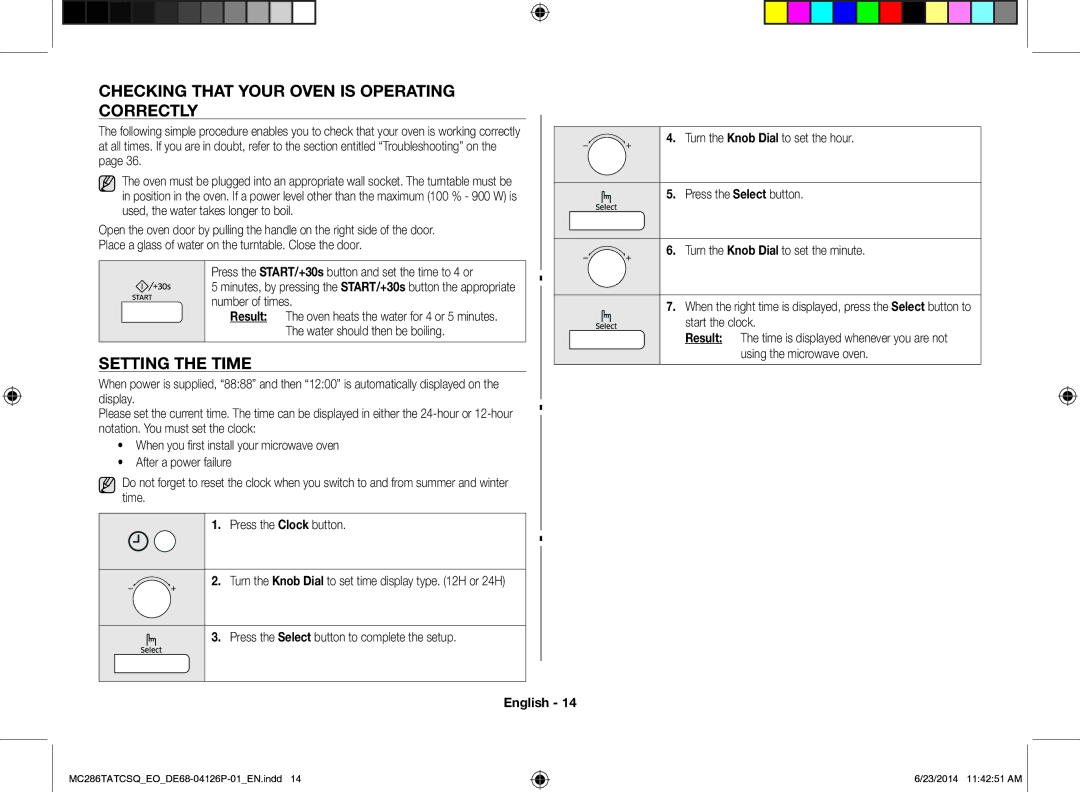 Samsung MC286TATCSQ/EO manual Checking That Your Oven is Operating Correctly, Setting the Time 