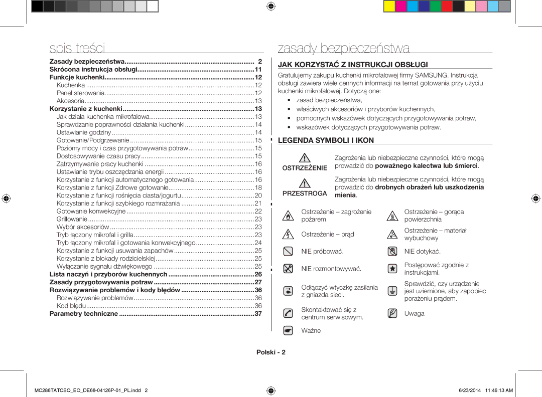 Samsung MC286TATCSQ/EO manual Zasady bezpieczeństwa, JAK Korzystać Z Instrukcji Obsługi, Ostrzeżenie Przestroga, Polski 