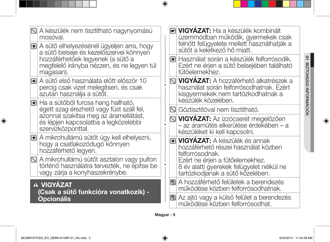 Samsung MC286TATCSQ/EO manual Csak a sütő funkcióra vonatkozik Opcionális 