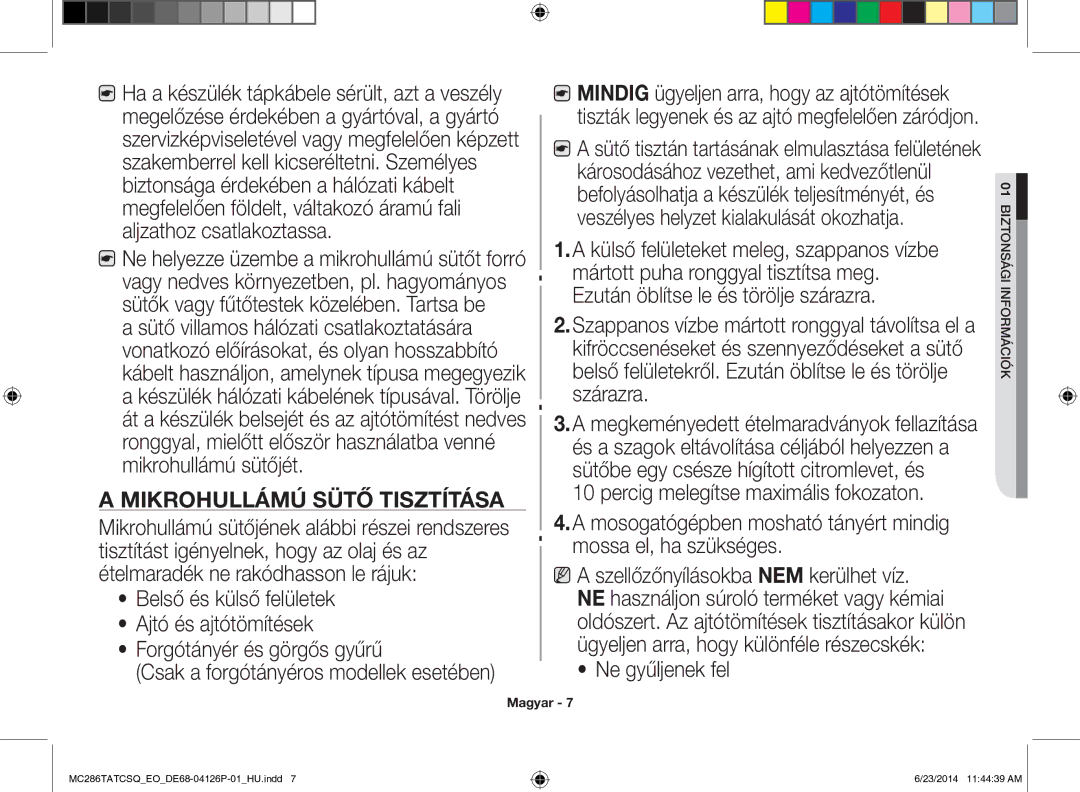 Samsung MC286TATCSQ/EO manual Mikrohullámú Sütő Tisztítása 