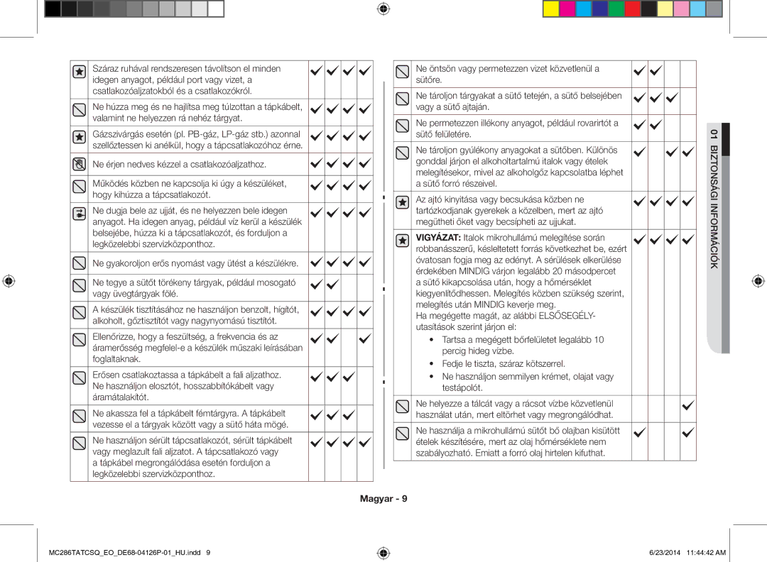 Samsung MC286TATCSQ/EO manual Ne tároljon gyúlékony anyagokat a sütőben. Különös 