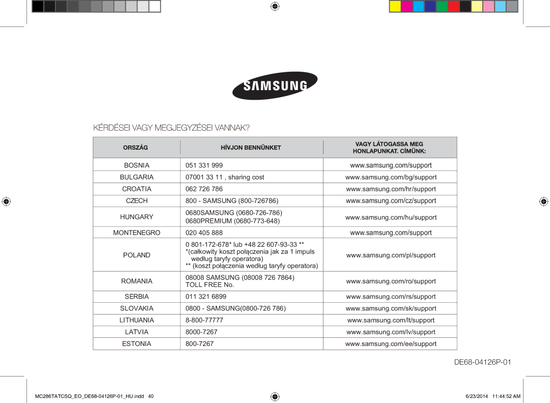 Samsung MC286TATCSQ/EO manual DE68-04126P-01 