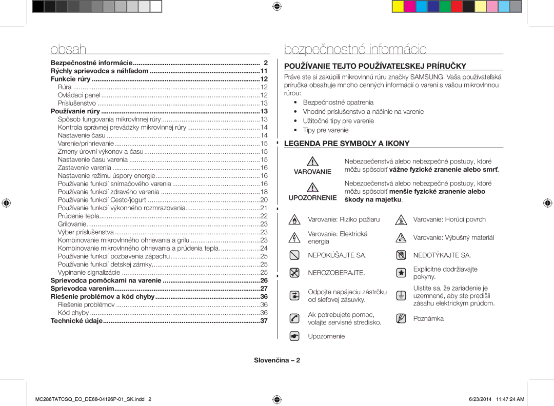 Samsung MC286TATCSQ/EO manual Bezpečnostné informácie, Používanie Tejto Používateľskej Príručky, Slovenčina 