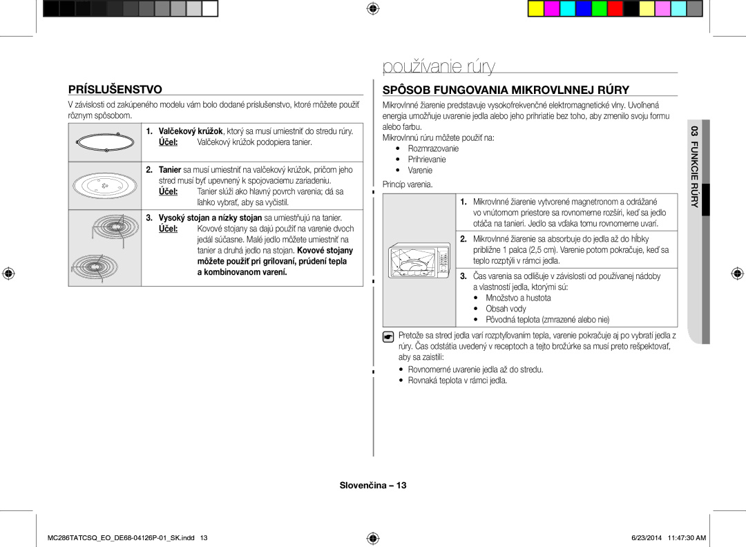 Samsung MC286TATCSQ/EO manual Používanie rúry, Príslušenstvo, Spôsob Fungovania Mikrovlnnej Rúry, Funkcie Rúry 