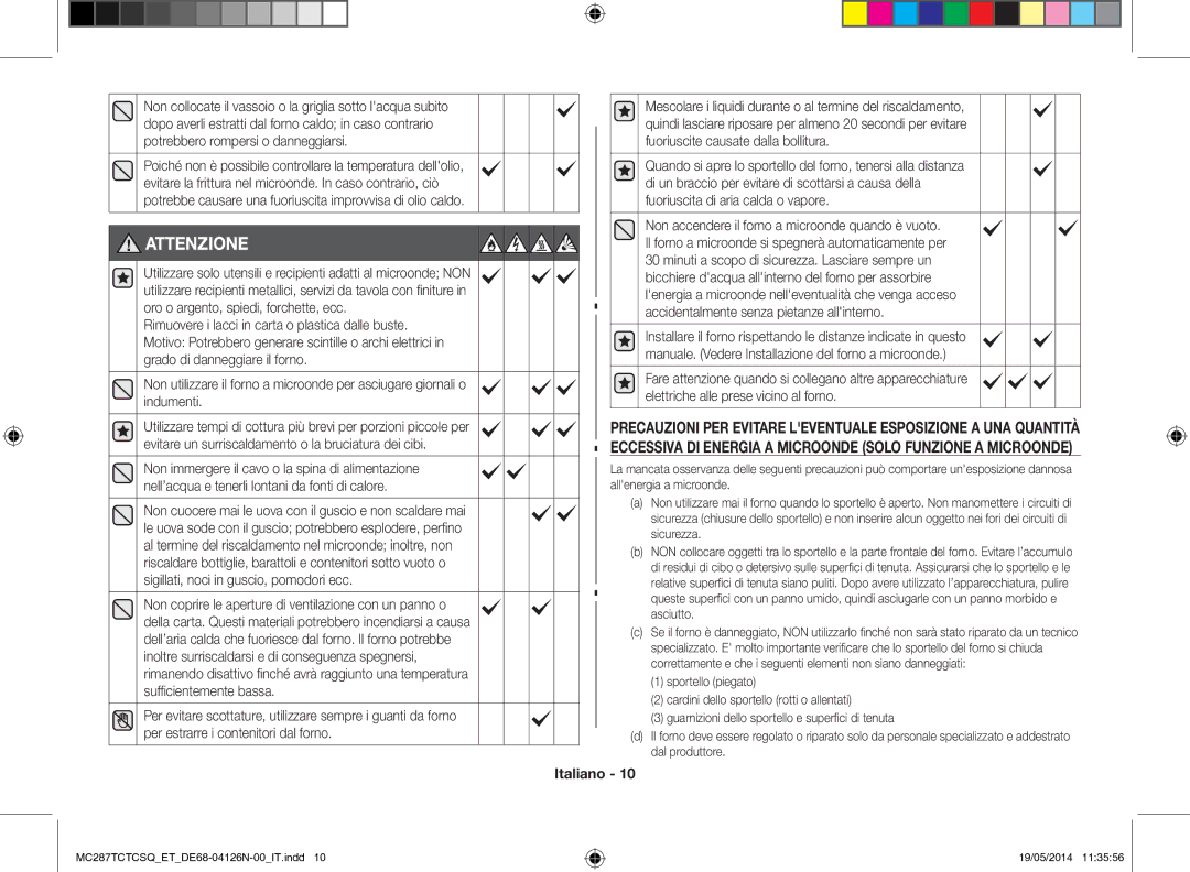 Samsung MC287TCTCSQ/ET manual Attenzione 