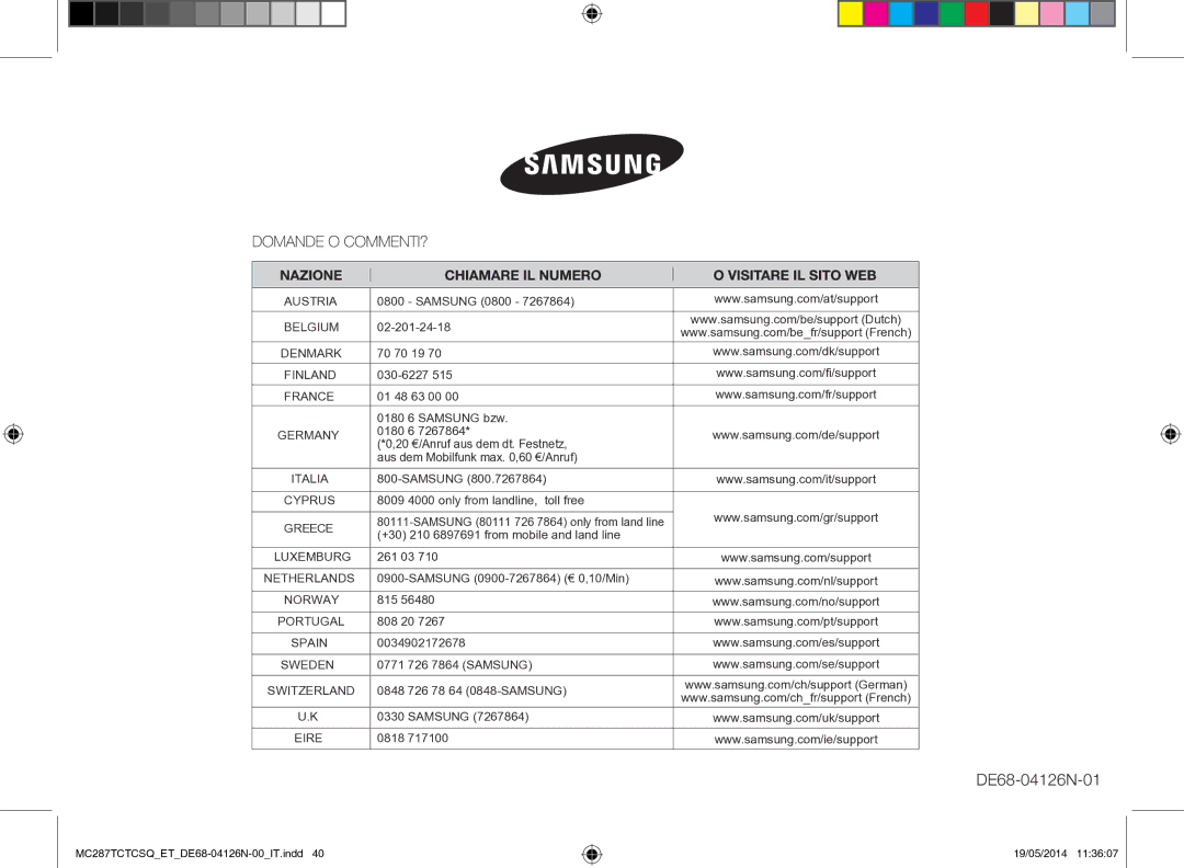 Samsung MC287TCTCSQ/ET manual DE68-04126N-01 