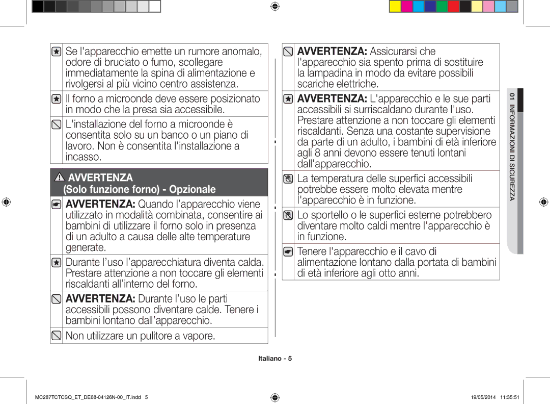 Samsung MC287TCTCSQ/ET manual Avvertenza 