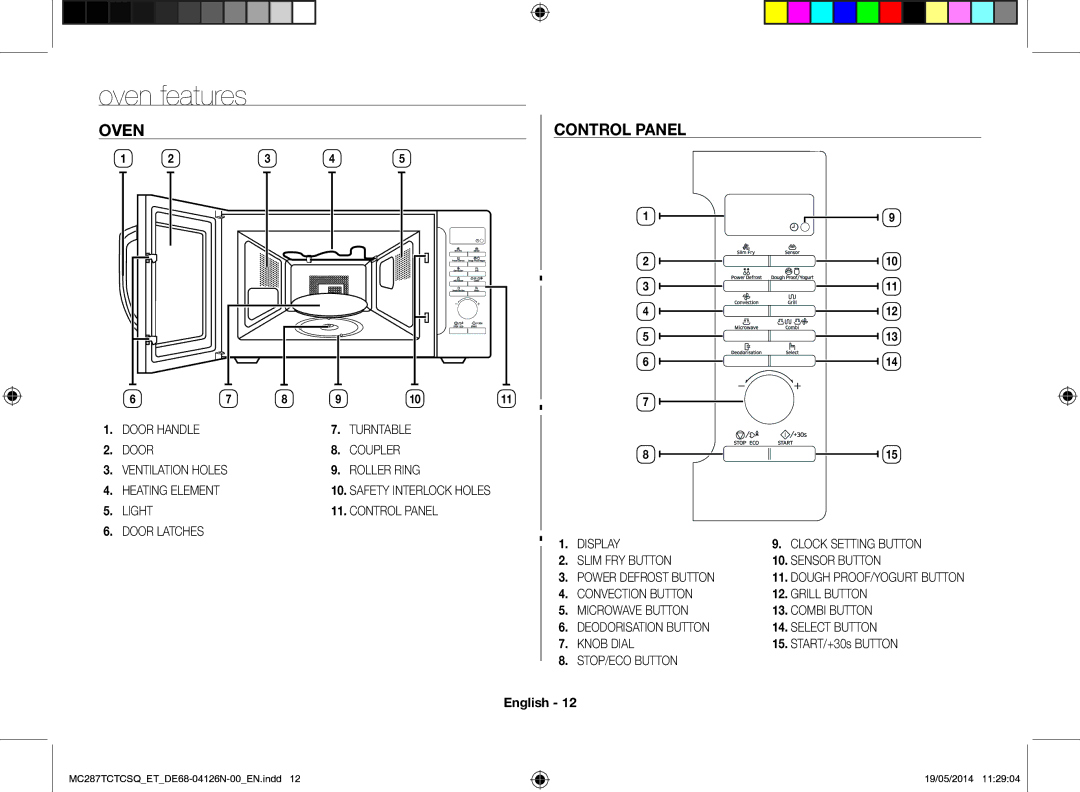 Samsung MC287TCTCSQ/ET manual Oven features, Control panel, START/+30s Button 