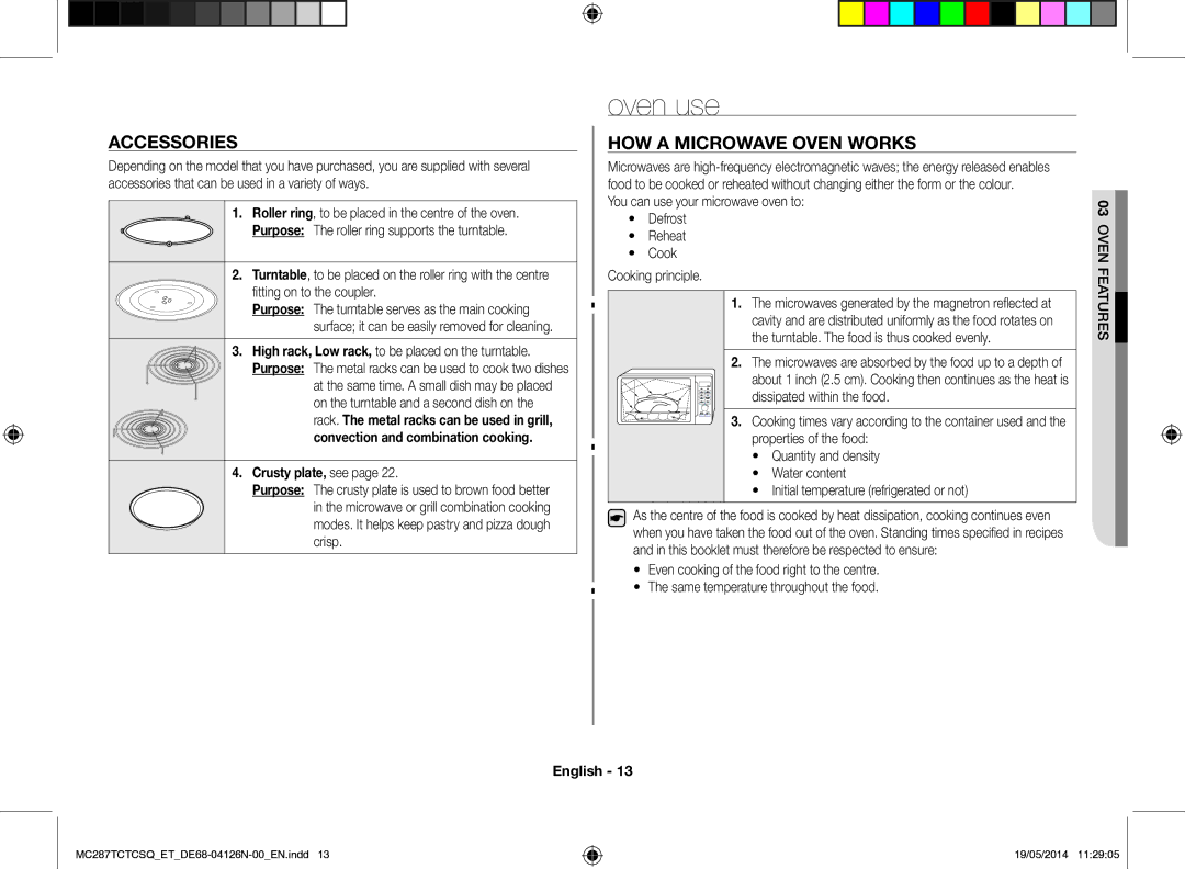 Samsung MC287TCTCSQ/ET manual Oven use, Accessories, How a microwave oven works, Crusty plate, see 