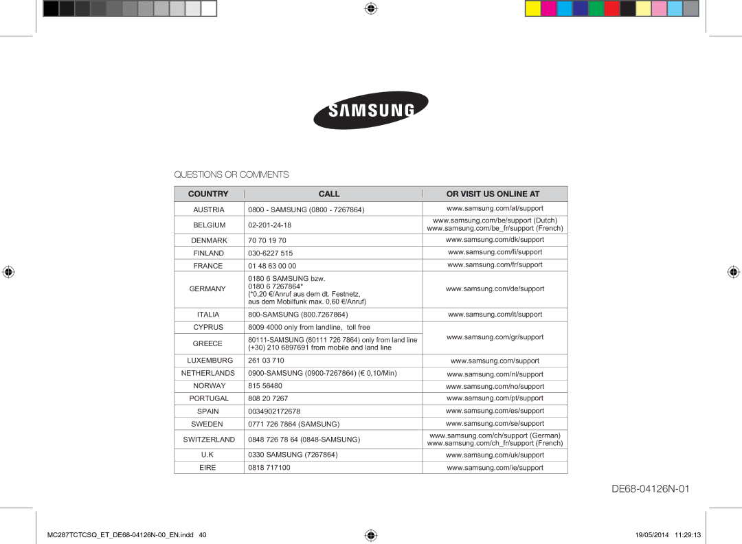 Samsung MC287TCTCSQ/ET manual DE68-04126N-01 