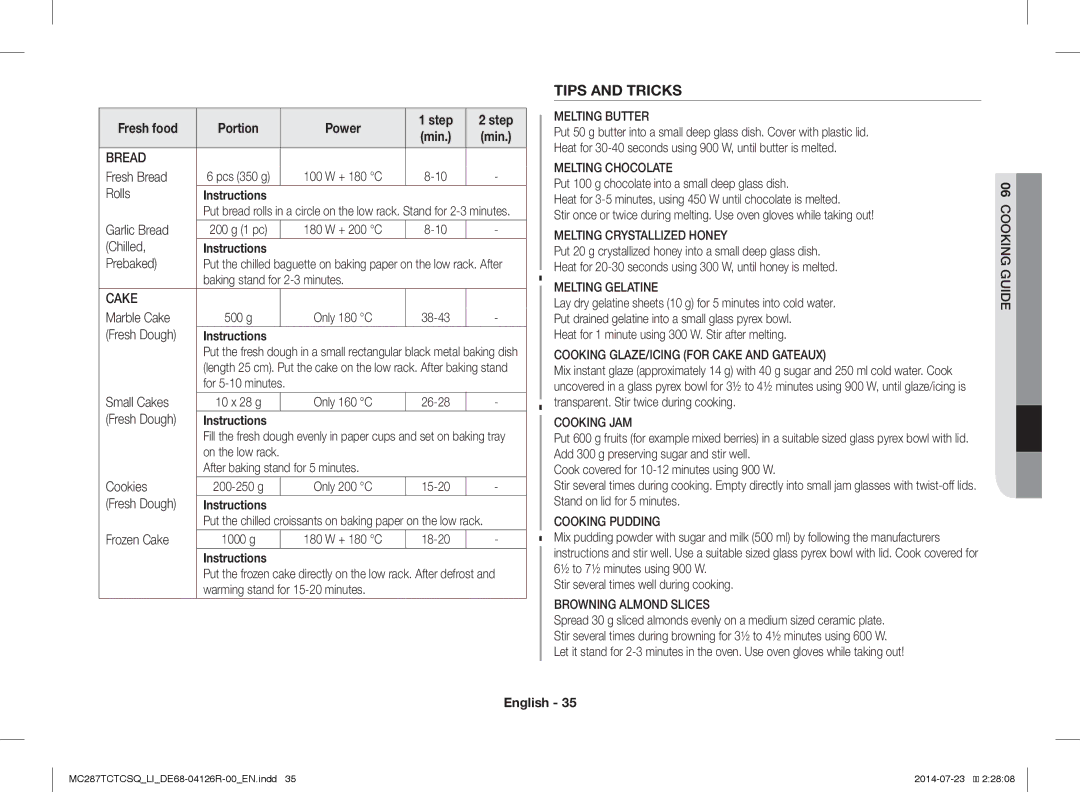 Samsung MC287TCTCSQ/LI manual Tips and Tricks 