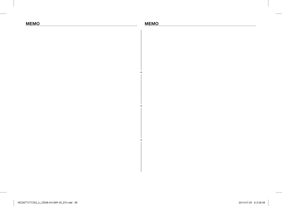 Samsung MC287TCTCSQ/LI manual Memo 