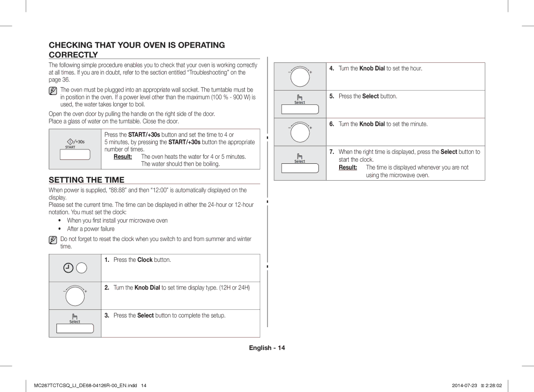 Samsung MC287TCTCSQ/LI manual Checking That Your Oven is Operating Correctly, Setting the Time 