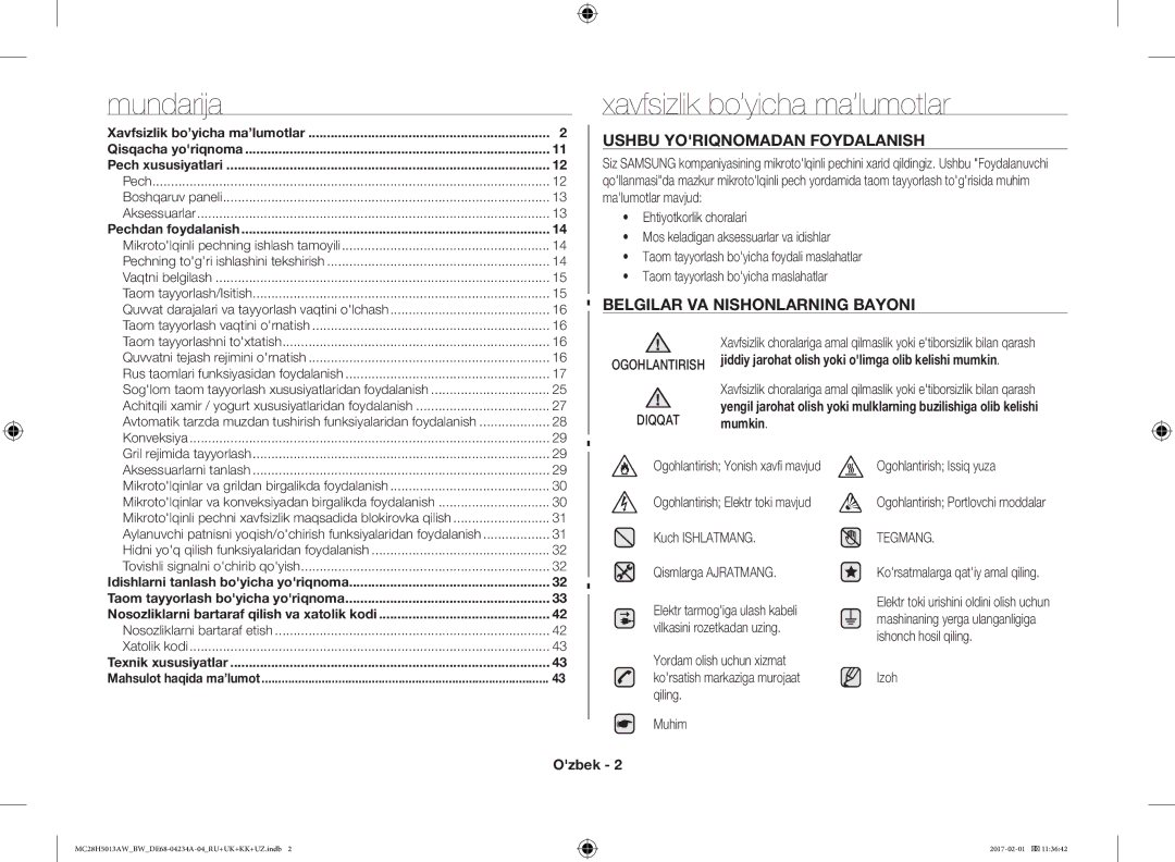 Samsung MC28H5013AW/BW Xavfsizlik bo’yicha ma’lumotlar, Ushbu Yoriqnomadan Foydalanish, Belgilar VA Nishonlarning Bayoni 