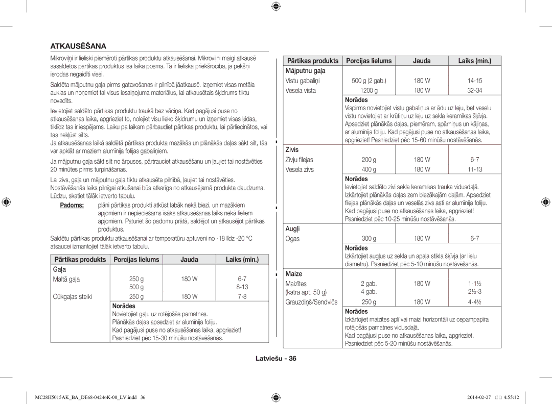 Samsung MC28H5015AK/BA manual Atkausēšana 