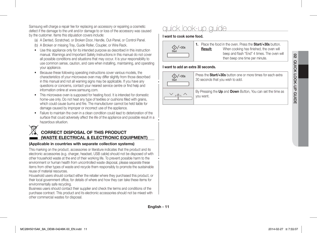 Samsung MC28H5015AK/BA manual Quick look-up guide, Broken or missing Tray, Guide Roller, Coupler, or Wire Rack 