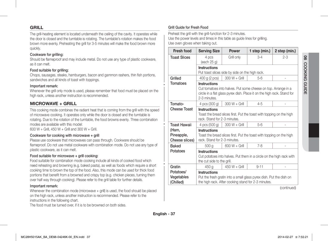Samsung MC28H5015AK/BA manual Microwave + Grill, Fresh food 