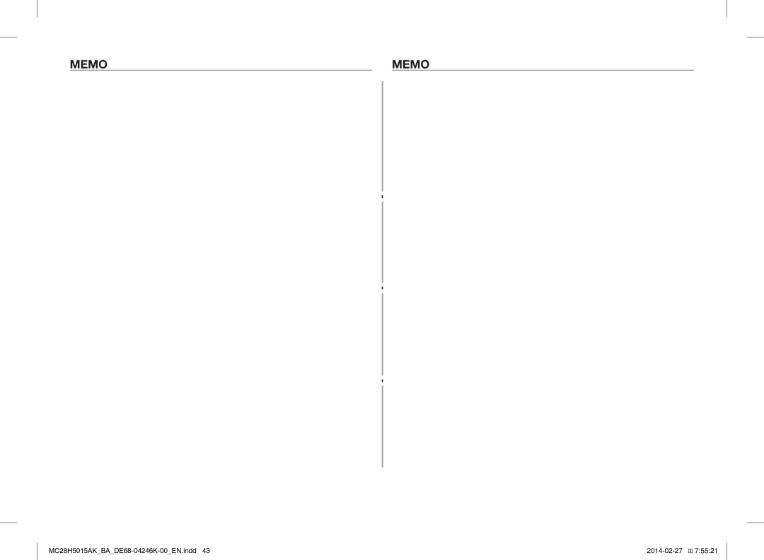 Samsung MC28H5015AK/BA manual Memo 