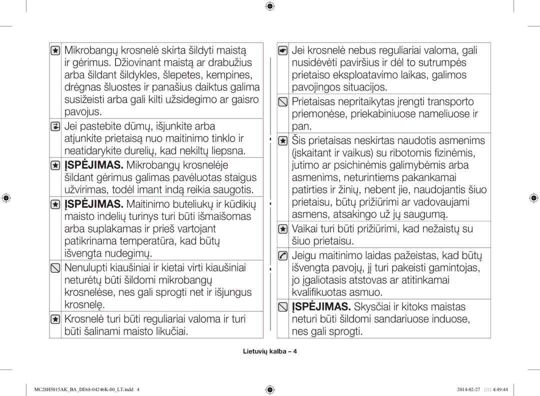 Samsung MC28H5015AK/BA manual Lietuvių kalba 