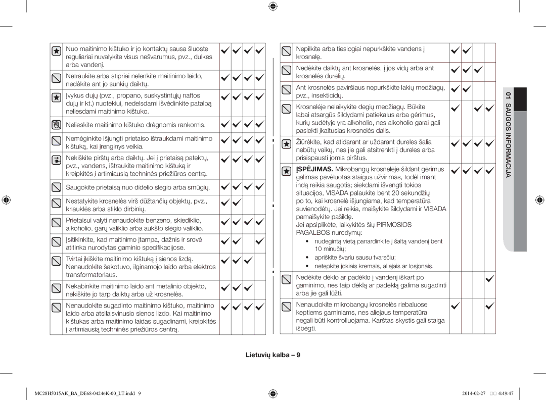 Samsung MC28H5015AK/BA manual Lietuvių kalba 