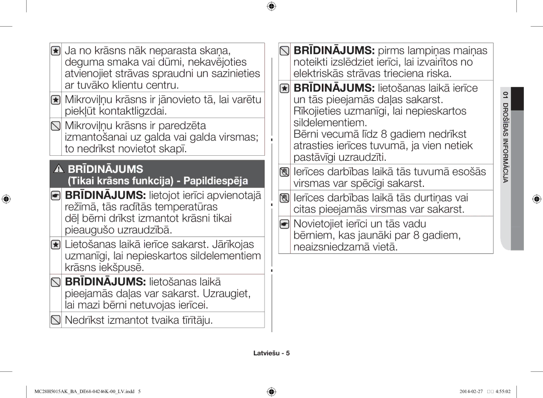 Samsung MC28H5015AK/BA manual Brīdinājums 