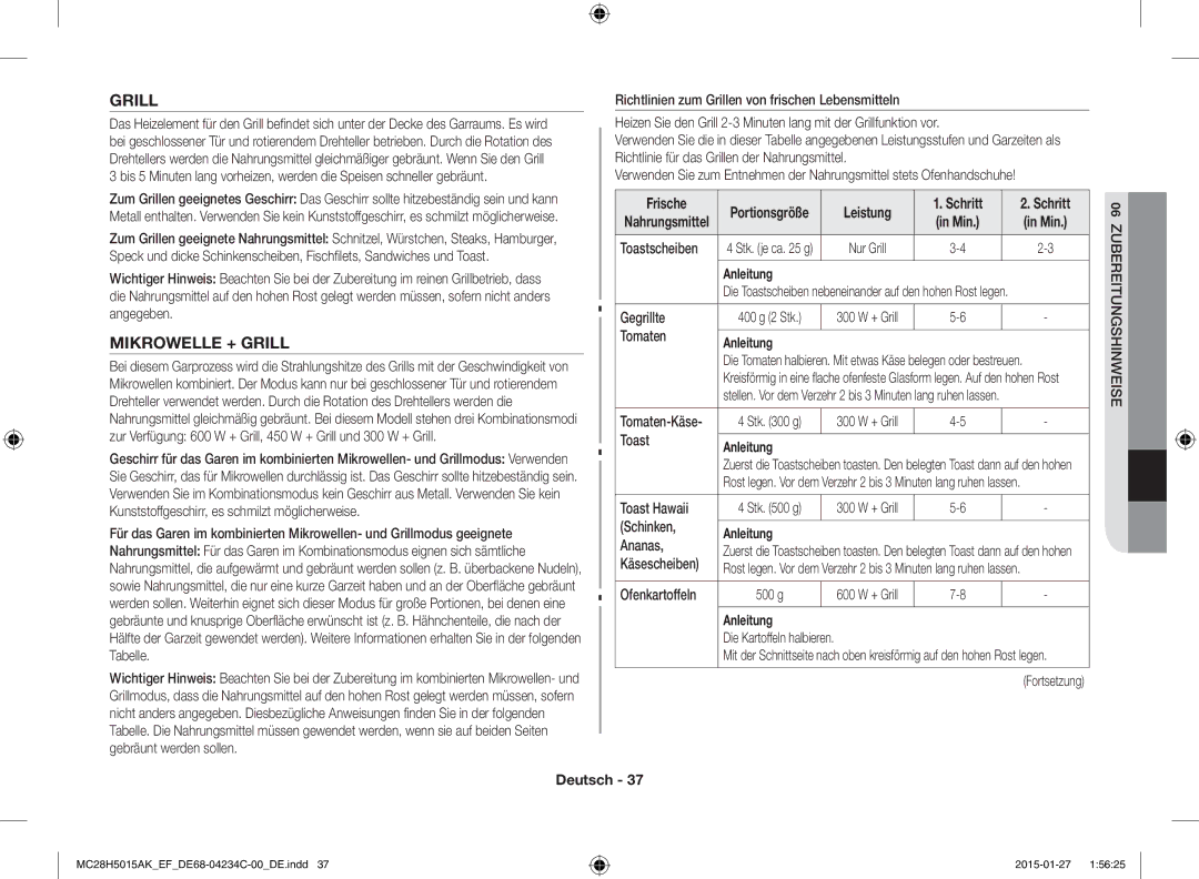Samsung MC28H5015CW/EF, MC28H5015AK/EG, MC28H5015AK/EF, MC28H5015CK/EF Mikrowelle + Grill, Frische, Leistung Schritt, Min 