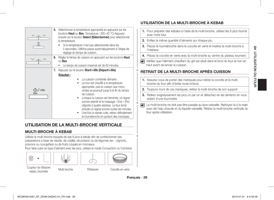 Samsung MC28H5015CW/EF, MC28H5015AK/EG, MC28H5015AK/EF manual Utilisation DE LA MULTI-BROCHE Verticale, MULTI-BROCHE À Kebab 