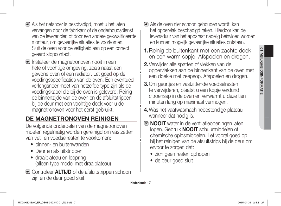 Samsung MC28H5015AW/EF, MC28H5015AK/EG, MC28H5015AK/EF, MC28H5015CK/EF, MC28H5015AS/EN manual DE Magnetronoven Reinigen 