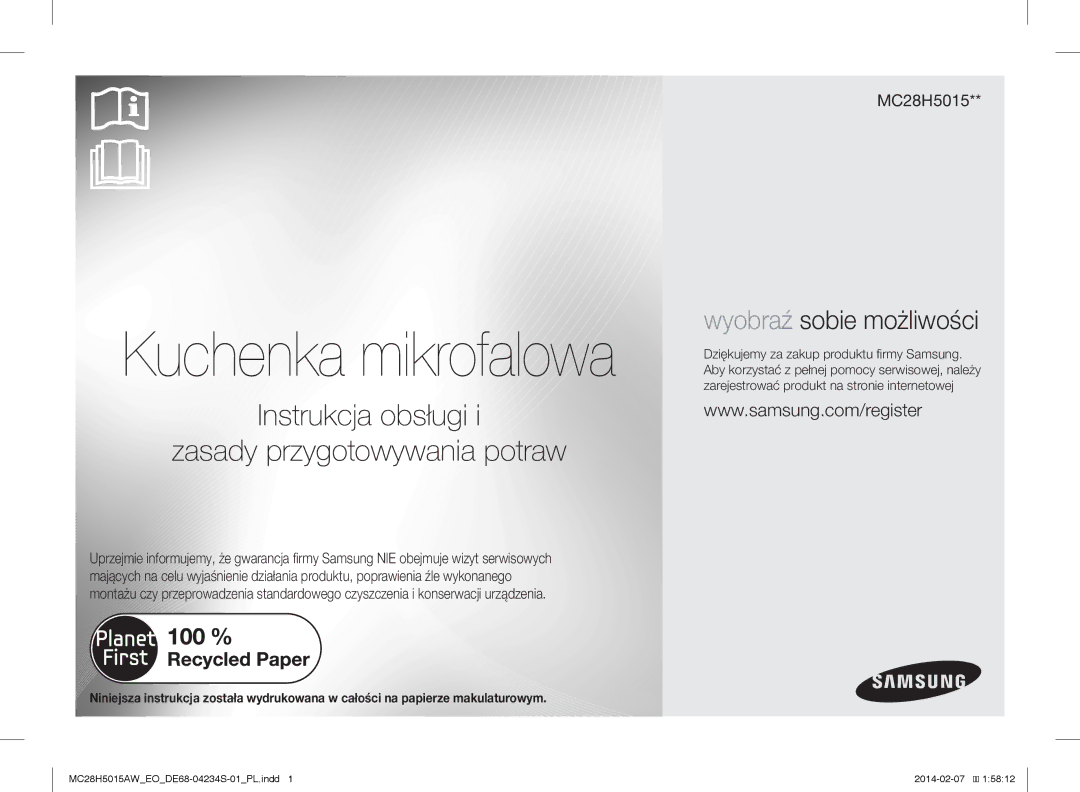 Samsung MC28H5015AK/EO, MC28H5015AK/SV, MC28H5015AW/EO manual Kuchenka mikrofalowa 