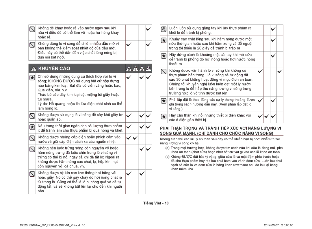 Samsung MC28H5015AK/SV manual Khuyến CÁO 