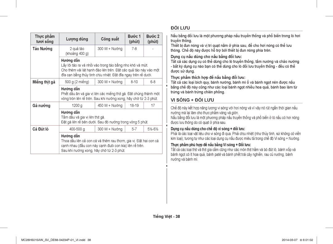 Samsung MC28H5015AK/SV manual Đối Lưu, VI Sóng + ĐỐI LƯU 