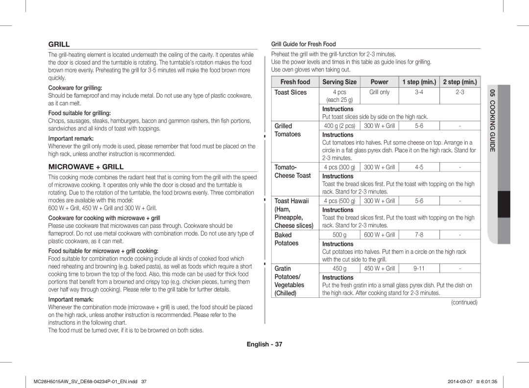 Samsung MC28H5015AK/SV manual Microwave + Grill, Fresh food 
