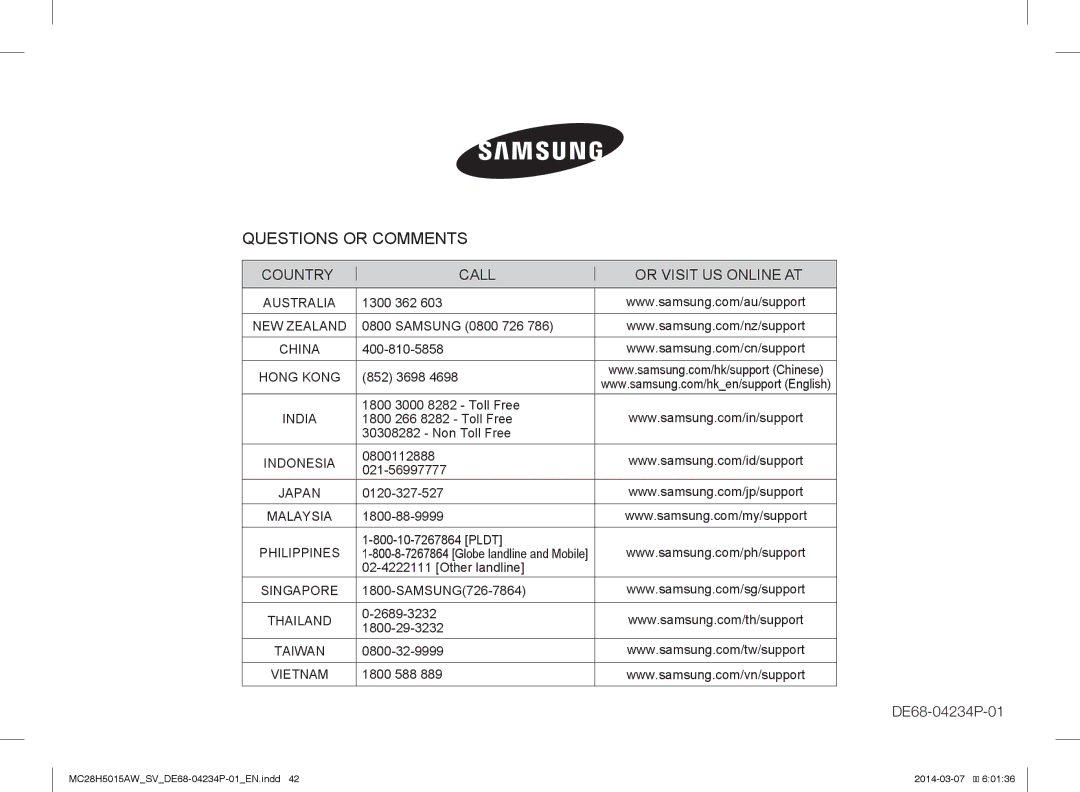 Samsung MC28H5015AK/SV manual Questions or Comments 