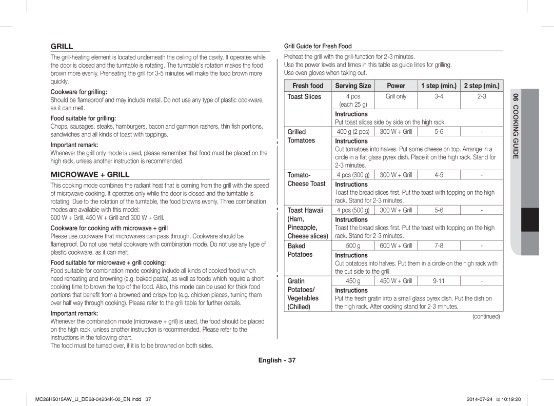 Samsung MC28H5015AW/LI manual Microwave + Grill, Fresh food 
