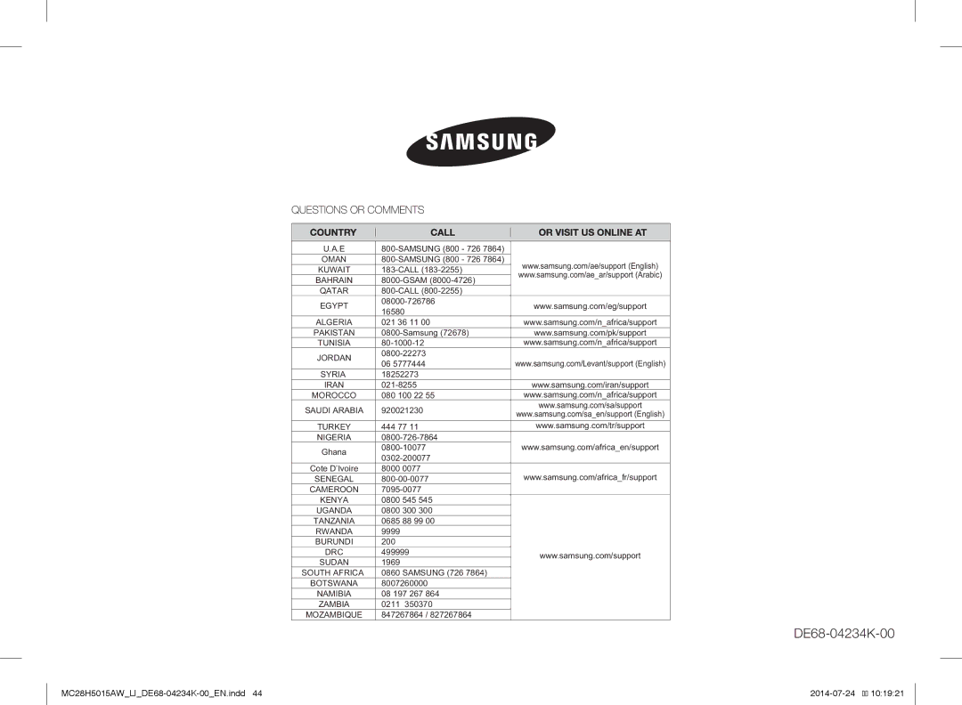 Samsung MC28H5015AW/LI manual Call 