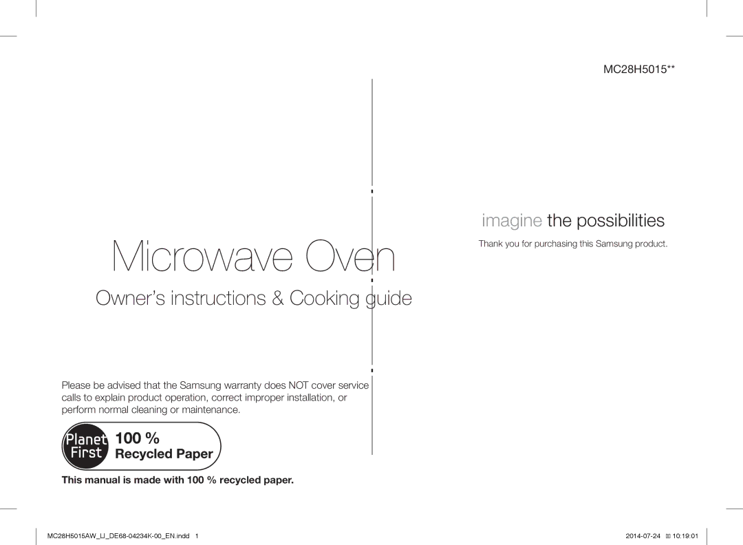 Samsung MC28H5015AW/LI manual Microwave Oven, Thank you for purchasing this Samsung product 