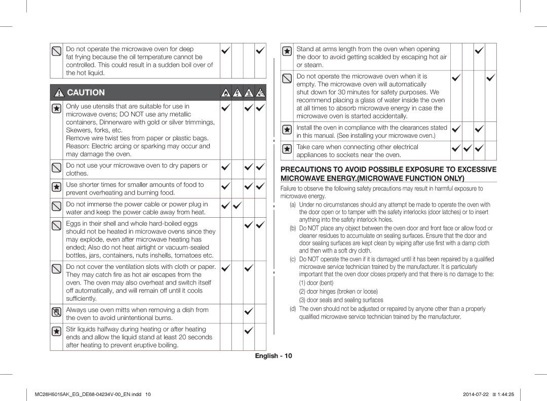 Samsung MC28H5015CS/EG, MC28H5015AK/EG, MC28H5015AK/EF, MC28H5015AK/ET, MC28H5015AK/EO manual English 