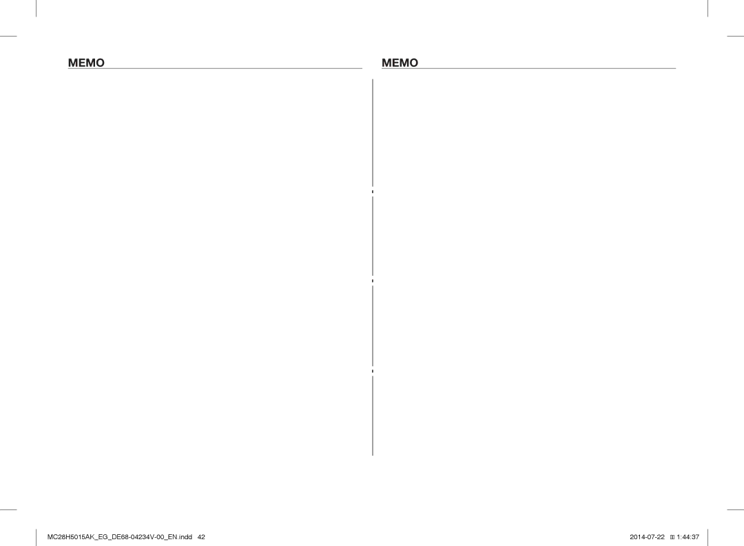 Samsung MC28H5015AK/EF, MC28H5015CS/EG, MC28H5015AK/EG, MC28H5015AK/ET, MC28H5015AK/EO manual Memo 