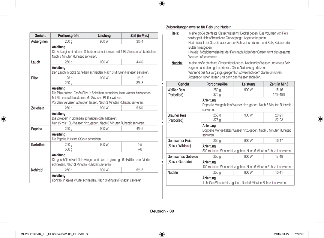 Samsung MC28H5125AK/EF, MC28H5125AW/EF manual ½-4 