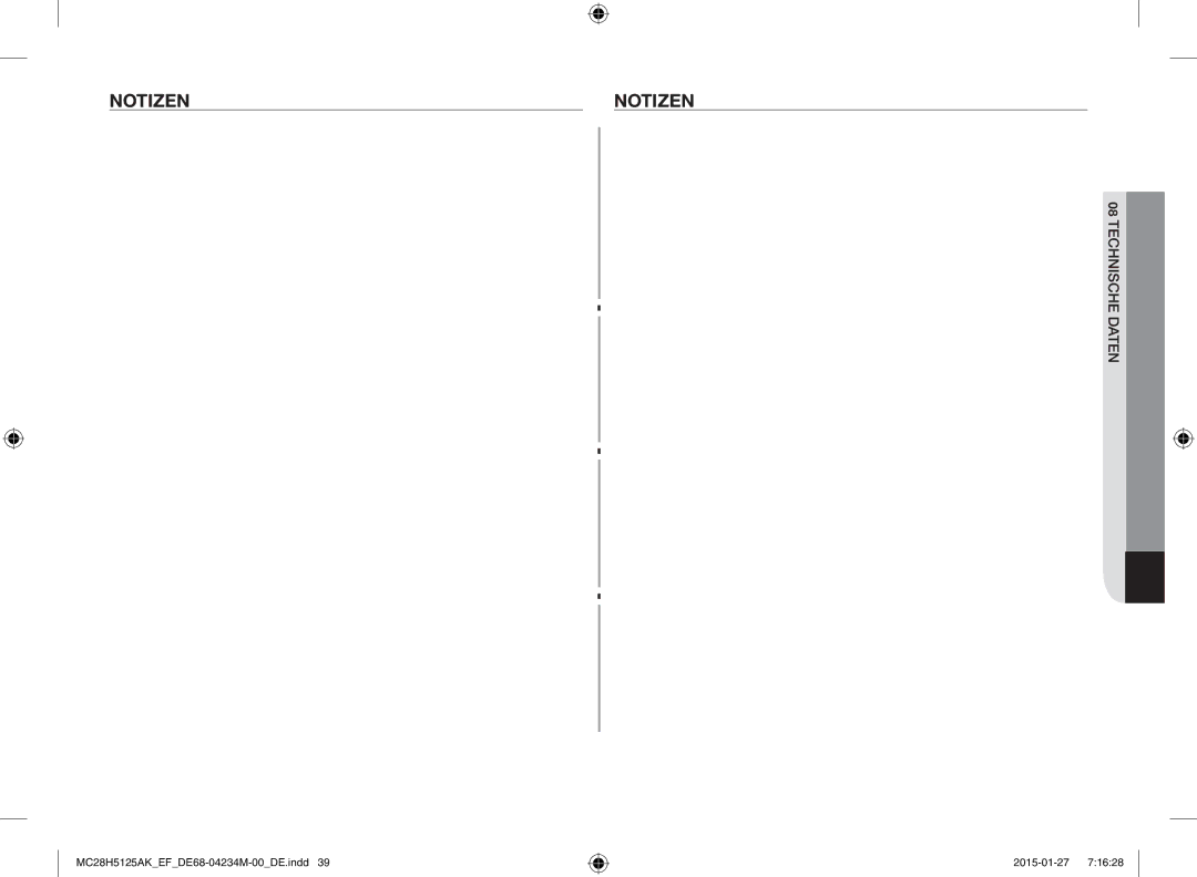 Samsung MC28H5125AW/EF, MC28H5125AK/EF manual Notizen 