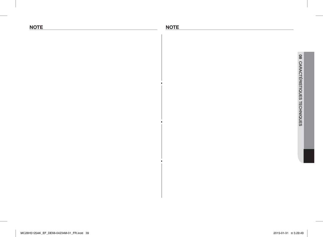 Samsung MC28H5125AW/EF, MC28H5125AK/EF manual 08CARACTÉRISTIQUES Techniques 