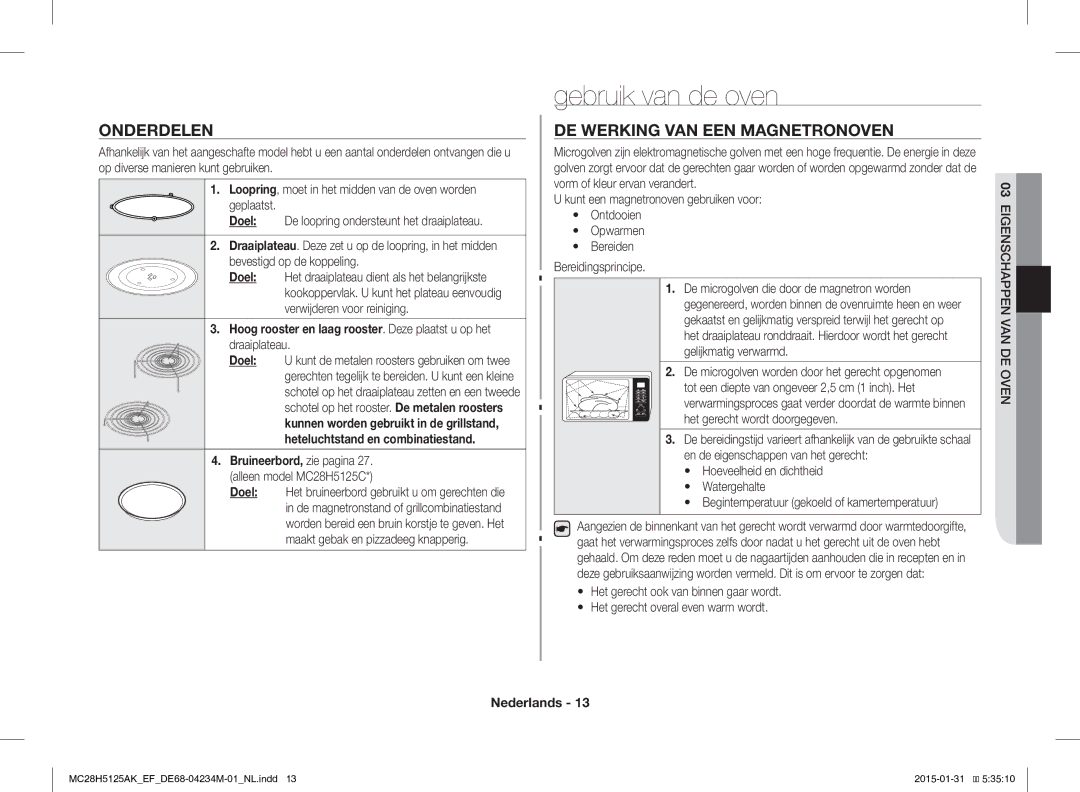 Samsung MC28H5125AW/EF, MC28H5125AK/EF manual Gebruik van de oven, Onderdelen, DE Werking VAN EEN Magnetronoven, Doel 