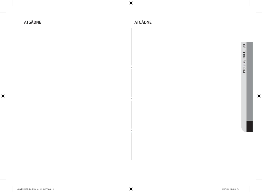 Samsung MC28H5135CK/BA manual Atgādne 