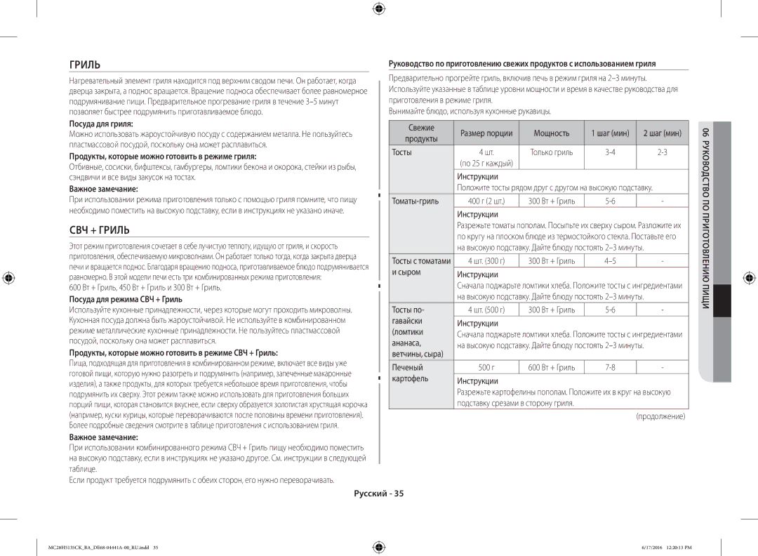 Samsung MC28H5135CK/BA manual СВЧ + Гриль 