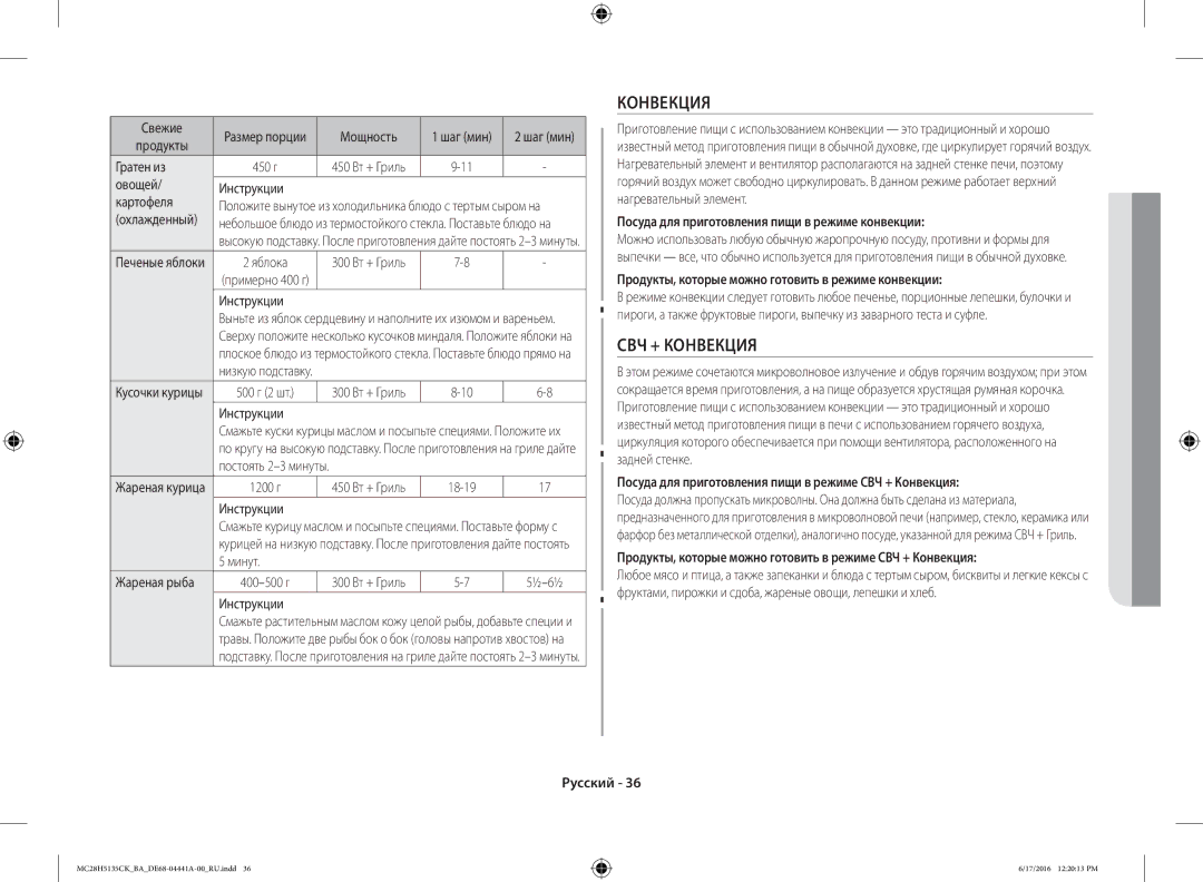 Samsung MC28H5135CK/BA manual СВЧ + Конвекция 